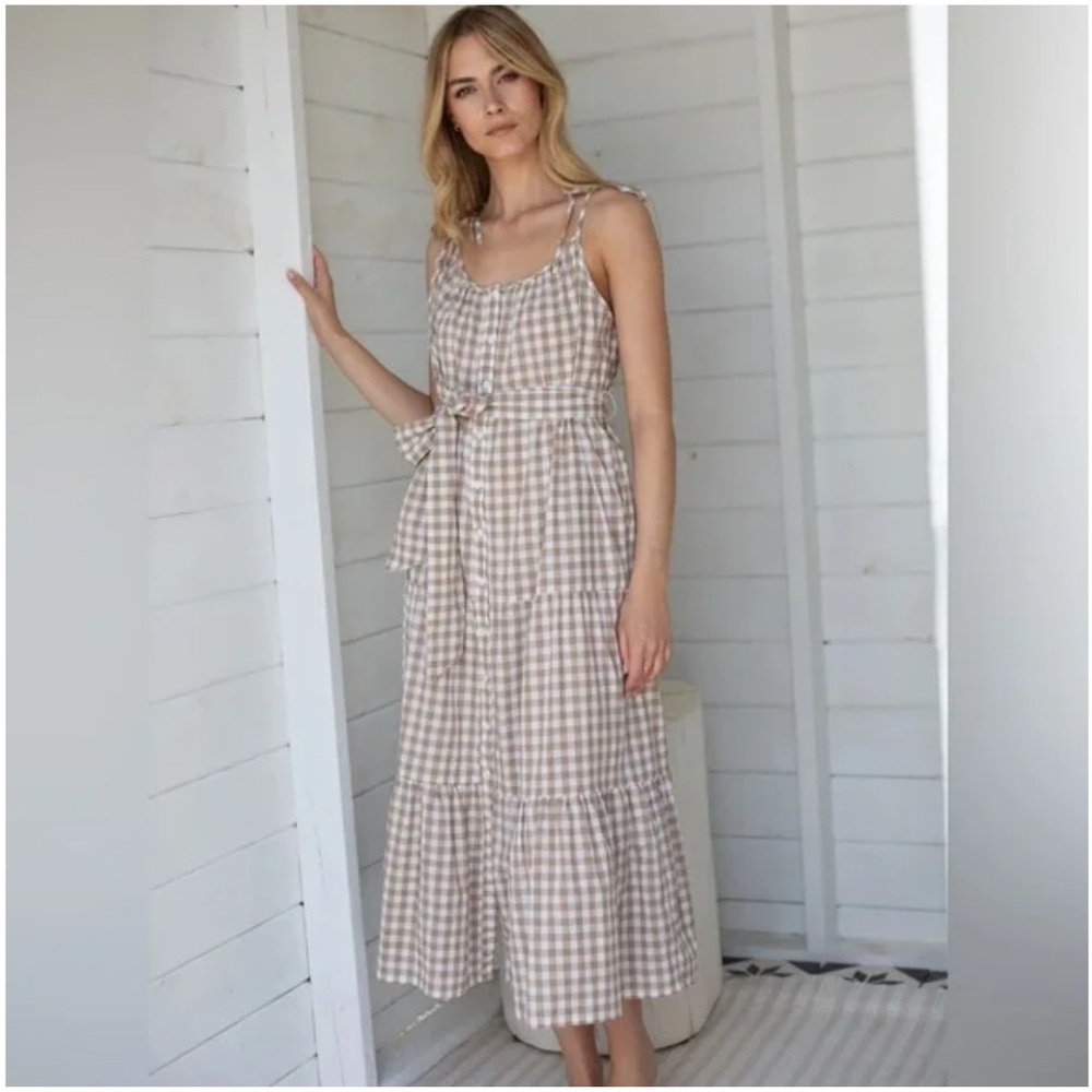 Marea Gingham Siesta Dress in Dune